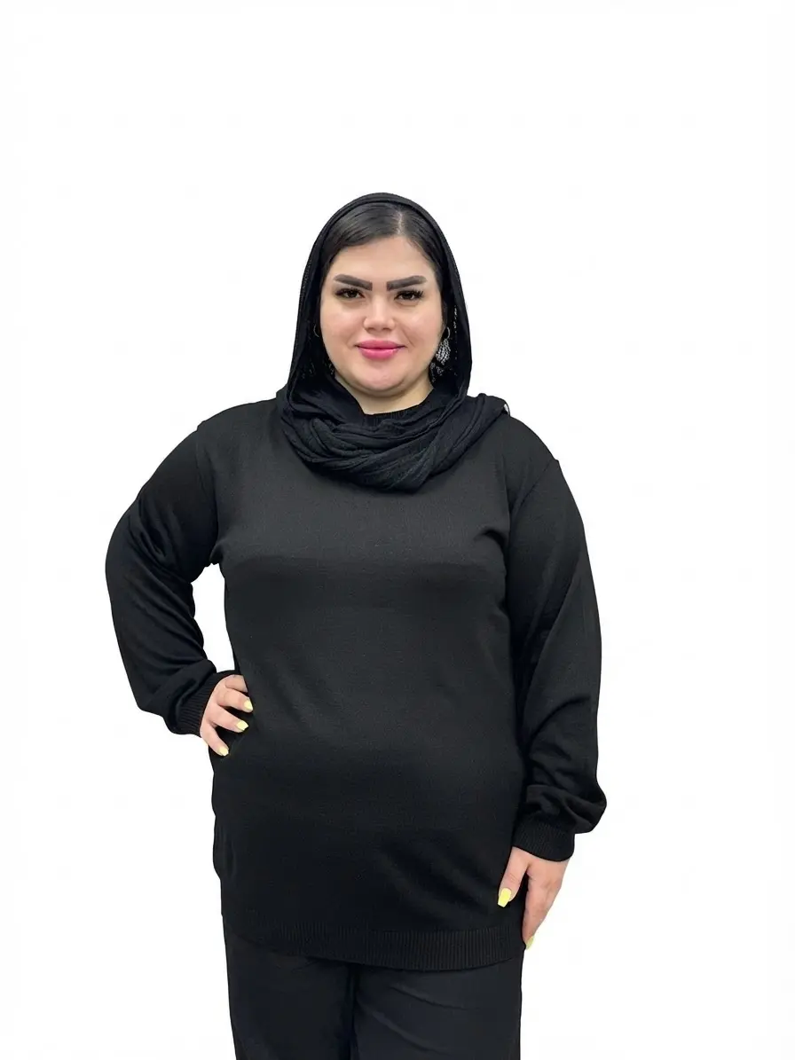 بلوز بافت گپ سایز بزرگ زنانه یقه گرد